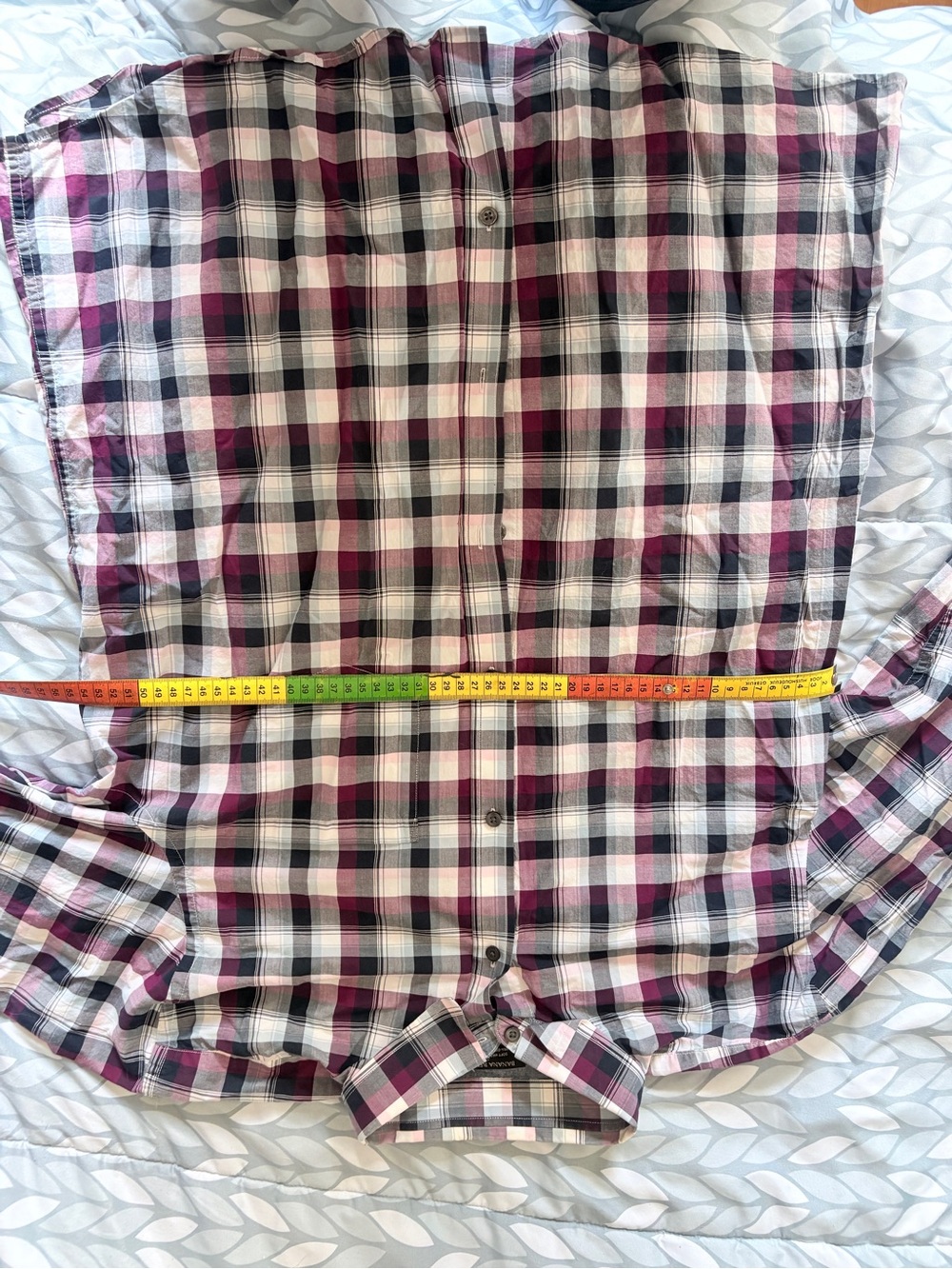 Banana Republic Burgundy, Black and White Plaid Button-Down Shirt